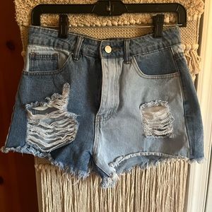 Shein denim color block shorts